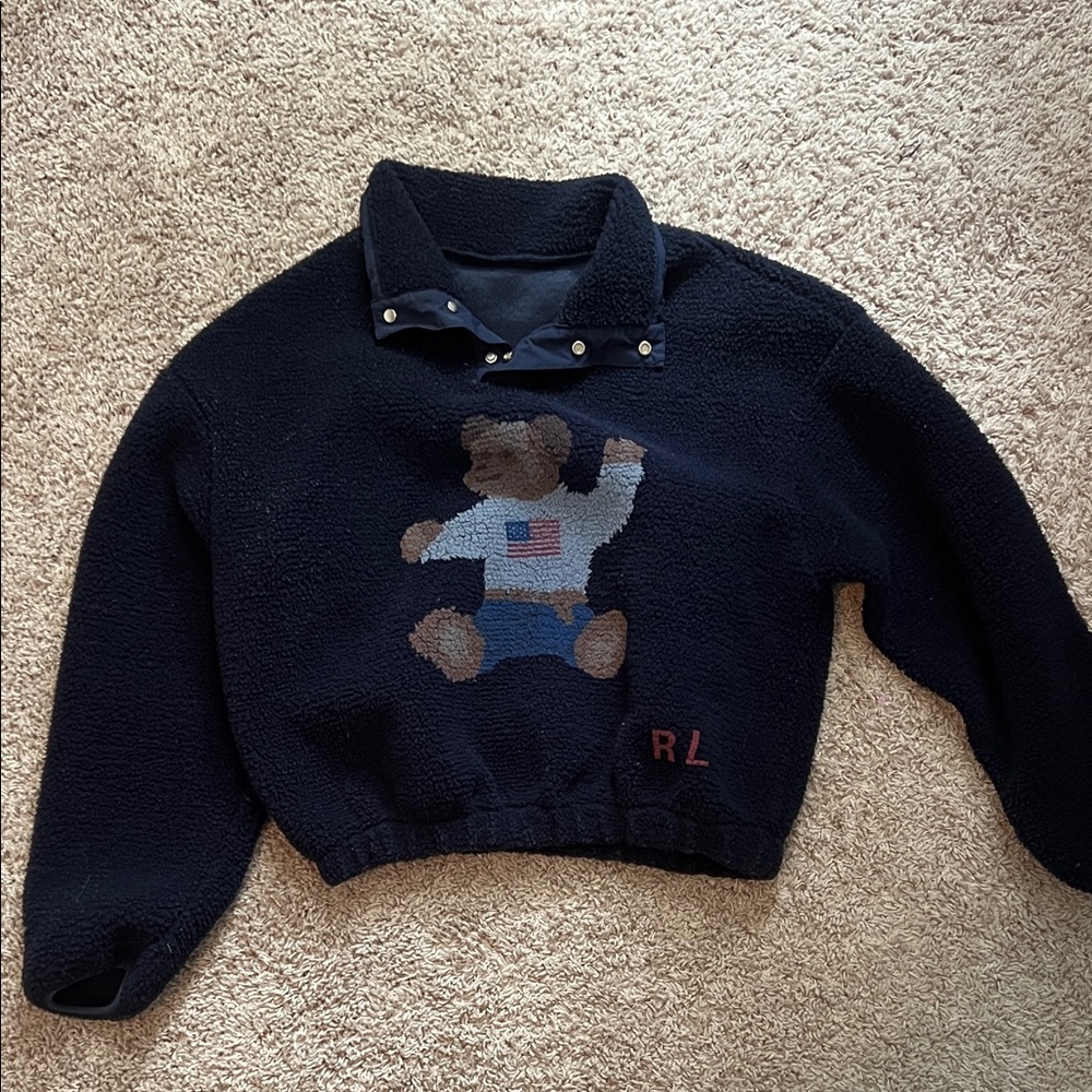 Ralph Lauren Navy Teddy Bear Crewneck Fleece Pullover